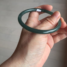 Load image into Gallery viewer, 60mm Certified Type A 100% Natural dark green/blue/gray with Guatemala slim round cut Jadeite bangle PE49-7058
