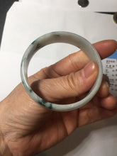 Load image into Gallery viewer, 53mm certified 100% natural Type A light green white with green floating flowers thin jadeite bangle PF56-5636
