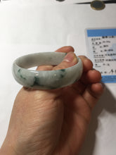 Load image into Gallery viewer, 53mm certified 100% natural Type A light green white with green floating flowers thin jadeite bangle PF56-5636
