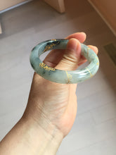 Load image into Gallery viewer, 54mm 100% Natural type A icy watery dark green with floating flowers and carved and golden-painted Jadeite Jade bangle PA172-8572
