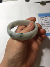 Load image into Gallery viewer, 53mm certified 100% natural Type A light green white with green floating flowers thin jadeite bangle PF56-5636
