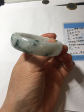 Load image into Gallery viewer, 53mm certified 100% natural Type A light green white with green floating flowers thin jadeite bangle PF56-5636
