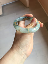 Load image into Gallery viewer, 54mm 100% Natural type A icy watery dark green with floating flowers and carved and golden-painted Jadeite Jade bangle PA172-8572

