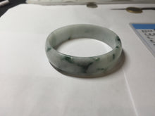 Load image into Gallery viewer, 53mm certified 100% natural Type A light green white with green floating flowers thin jadeite bangle PF56-5636
