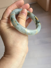 Load image into Gallery viewer, 54mm 100% Natural type A icy watery dark green with floating flowers and carved and golden-painted Jadeite Jade bangle PA172-8572
