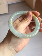 Load image into Gallery viewer, 56.5mm 100% Natural type A light green white carved and golden-painted chubby round cut Jadeite Jade bangle PA170-2942
