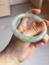 Load image into Gallery viewer, 56.5mm 100% Natural type A light green white carved and golden-painted chubby round cut Jadeite Jade bangle PA170-2942
