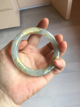 Load image into Gallery viewer, 56.5mm 100% Natural type A light green white carved and golden-painted chubby round cut Jadeite Jade bangle PA170-2942
