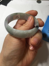 Load image into Gallery viewer, 52mm certified 100% natural Type A light green white purple gray with green floating flowers thin jadeite bangle PF57-5619
