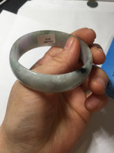 Load image into Gallery viewer, 52mm certified 100% natural Type A light green white purple gray with green floating flowers thin jadeite bangle PF57-5619
