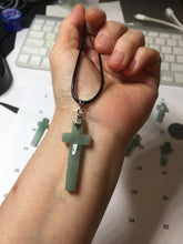 Load image into Gallery viewer, 100% Natural type A light green gray jadeite Jade Hand-held cross or cross pendant necklace PA208
