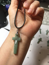 Load image into Gallery viewer, 100% Natural type A light green gray jadeite Jade Hand-held cross or cross pendant necklace PA208
