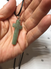 Load image into Gallery viewer, 100% Natural type A light green gray jadeite Jade Hand-held cross or cross pendant necklace PA208
