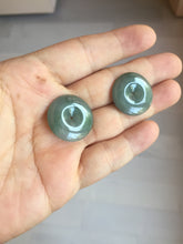 Load image into Gallery viewer, 21.6mm Type A 100% Natural oily dark green gray black(老油青) Jadeite Jade Safety Guardian Button donuts couple pendant PB196
