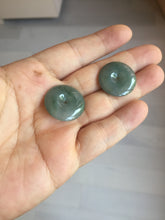 Load image into Gallery viewer, 21.6mm Type A 100% Natural oily dark green gray black(老油青) Jadeite Jade Safety Guardian Button donuts couple pendant PB196
