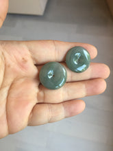Load image into Gallery viewer, 21.6mm Type A 100% Natural oily dark green gray black(老油青) Jadeite Jade Safety Guardian Button donuts couple pendant PB196
