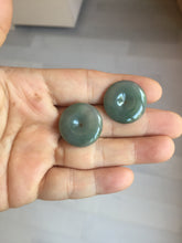 Load image into Gallery viewer, 21.6mm Type A 100% Natural oily dark green gray black(老油青) Jadeite Jade Safety Guardian Button donuts couple pendant PB196
