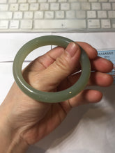 Load image into Gallery viewer, 54.5mm certified 100% Natural icy watery dark green gray nephrite bangle HN154-9685
