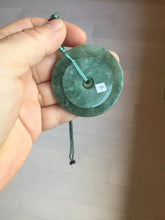 Load image into Gallery viewer, 48mm Type A 100% Natural icy dark green/gray Jadeite Jade safety Guardian donut Pendant PB195-2

