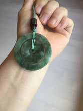Load image into Gallery viewer, 41.2mm Type A 100% Natural icy dark green/gray Jadeite Jade safety Guardian donut Pendant PB195-3
