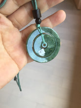Load image into Gallery viewer, 41.2mm Type A 100% Natural icy dark green/gray Jadeite Jade safety Guardian donut Pendant PB195-3
