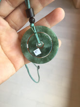 Load image into Gallery viewer, 41.2mm Type A 100% Natural icy dark green/gray Jadeite Jade safety Guardian donut Pendant PB195-3
