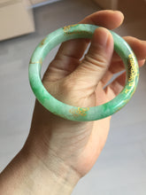 Load image into Gallery viewer, 58.5mm Certified 100% Natural type A icy watery green/light with green flying flowers carved and golden-painted Jadeite Jade bangle PA166-4652
