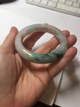 Load image into Gallery viewer, 53.2mm 100% Natural type A sunny green purple carved flowers golden-painted Jadeite Jade bangle PE42
