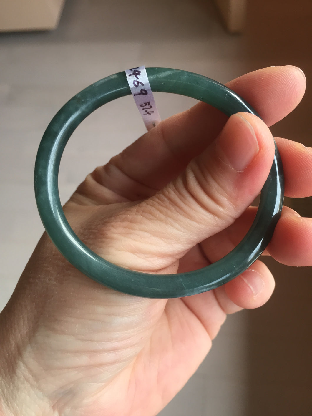 50.5mm Certified Type A 100% Natural dark green/blue/gray Guatemala slim round cut oval Jadeite bangle BP195-2469