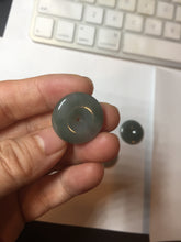 Load image into Gallery viewer, 21.6mm Type A 100% Natural oily dark green gray black(老油青) Jadeite Jade Safety Guardian Button donuts couple pendant PB196
