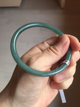 Load image into Gallery viewer, 59.5mm Certified Type A 100% Natural dark green/blue/gray Guatemala slim round cut Jadeite bangle BP194-2462
