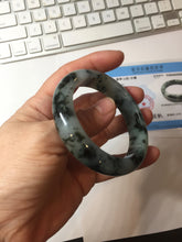 Load image into Gallery viewer, 53.5mm certified 100% natural Type A dark green black white Blooming Ink(水墨花开) jadeite jade bangle PB292-0508
