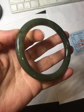 Load image into Gallery viewer, 59.4mm certified 100% Natural dark green gray black round cut nephrite bangle HN157-9684
