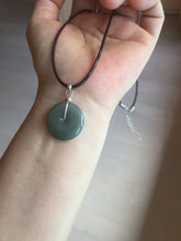 Load image into Gallery viewer, 21.6mm Type A 100% Natural oily dark green gray black(老油青) Jadeite Jade Safety Guardian Button donuts couple pendant PB196

