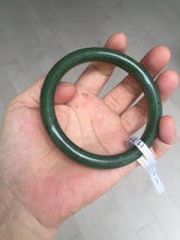 Load image into Gallery viewer, 61.5mm certified 100% Natural dark green black (碧玉) round cut nephrite Jade bangle HT105-1579
