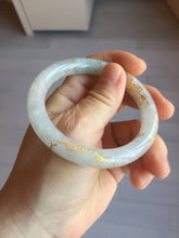 Load image into Gallery viewer, 53.3mm certified 100% natural Type A sunny green white carved and golden-painted jadeite jade bangle PF75
