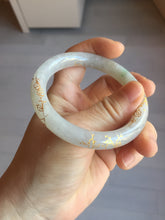 Load image into Gallery viewer, 53.3mm certified 100% natural Type A sunny green white carved and golden-painted jadeite jade bangle PF75
