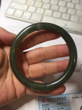 Load image into Gallery viewer, 59.4mm certified 100% Natural dark green gray black round cut nephrite bangle HN157-9684
