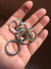 Load image into Gallery viewer, 19mm size 9 100% natural type A icy watery green/blue slim style Guatemala jadeite jade band ring group  BP72
