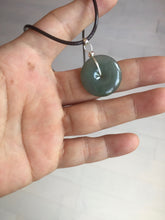 Load image into Gallery viewer, 21.6mm Type A 100% Natural oily dark green gray black(老油青) Jadeite Jade Safety Guardian Button donuts couple pendant PB196
