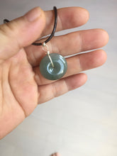Load image into Gallery viewer, 21.6mm Type A 100% Natural oily dark green gray black(老油青) Jadeite Jade Safety Guardian Button donuts couple pendant PB196
