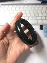 Load image into Gallery viewer, 62.5mm 100% Natural dark green/black meteorite Star Trail(星轨) Night sky nephrite bangle HN161-5901
