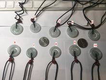 Load image into Gallery viewer, 21-25mm Type A 100% Natural icy watery light green/clear/white Jadeite Jade concentric circle safety Guardian ring Pendant (子母扣,同心环) group PA171
