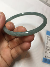 Load image into Gallery viewer, 60.5mm Certified Type A 100% Natural icy watery deep sea dark green/blue/gray/black snowly Guatemala slim round cut Jadeite bangle PB145-8150
