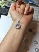 Load image into Gallery viewer, 16.4-17mm Type A 100% Natural light purple white gray Jadeite Safety Guardian Button donuts pendant PF27
