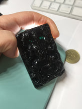 Load image into Gallery viewer, 100% Natural type A dark green black jadeite jade(墨翠, mocui) God of wealth General Guan (武财神关公) pendant pendant/worry stone AA64
