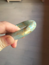 Load image into Gallery viewer, 52mm 100% Natural type A sunny green white carved flowers butterflies and golden-painted Jadeite Jade bangle PE36-(1766)

