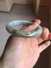 Load image into Gallery viewer, 54.2mm certified 100% natural Type A sunny green gray purple carved and golden-painted round cut jadeite jade bangle PJ65
