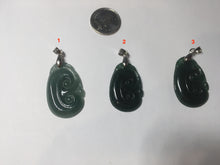 Load image into Gallery viewer, 100% Natural type A icy watery dark green gray black Guatemala jadeite RuYi(如意) pendant BP185

