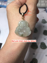 Load image into Gallery viewer, 100% Natural type A icy watery oily dark green(油青) happy Buddha jadeite pendant BS126
